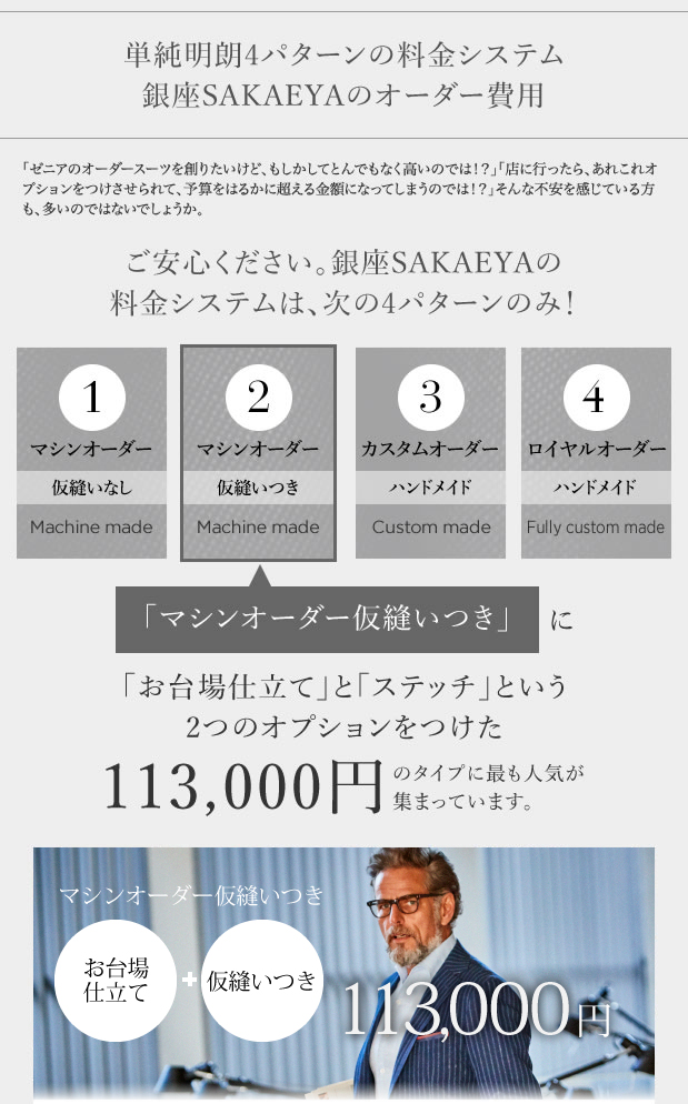 単純明朗4パターンの料金システム。銀座SAKAEYAのオーダー費用