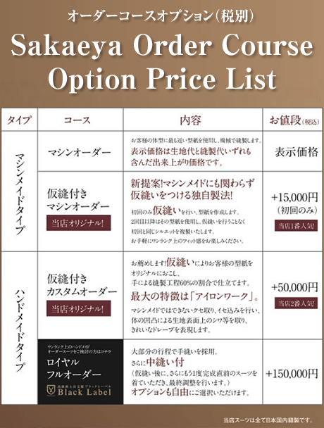 オーダーコースオプション（税込）
